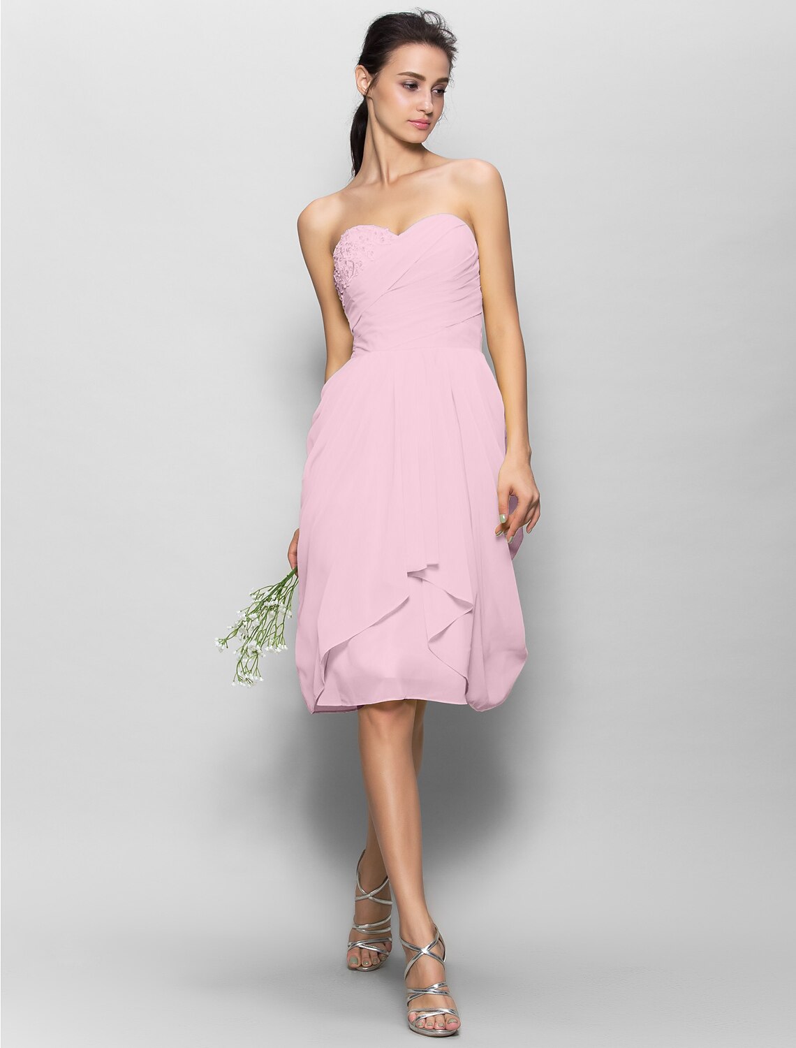 A-Line Sweetheart Neckline Knee Length Chiffon Bridesmaid Dress with Appliques Draping