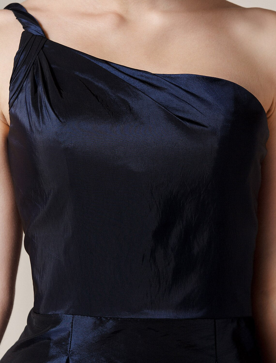 A-Line / Princess One Shoulder Short Taffeta Bridesmaid Dress with Pleats pure color