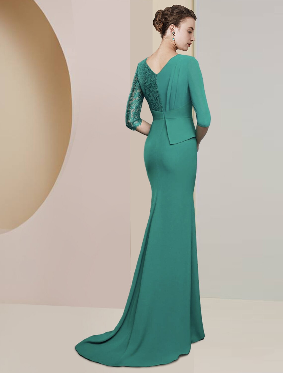 Sheath / Column Mother of the Bride Dress Formal Wedding Guest Party Elegant V Neck Floor Length Chiffon Lace Half Sleeve