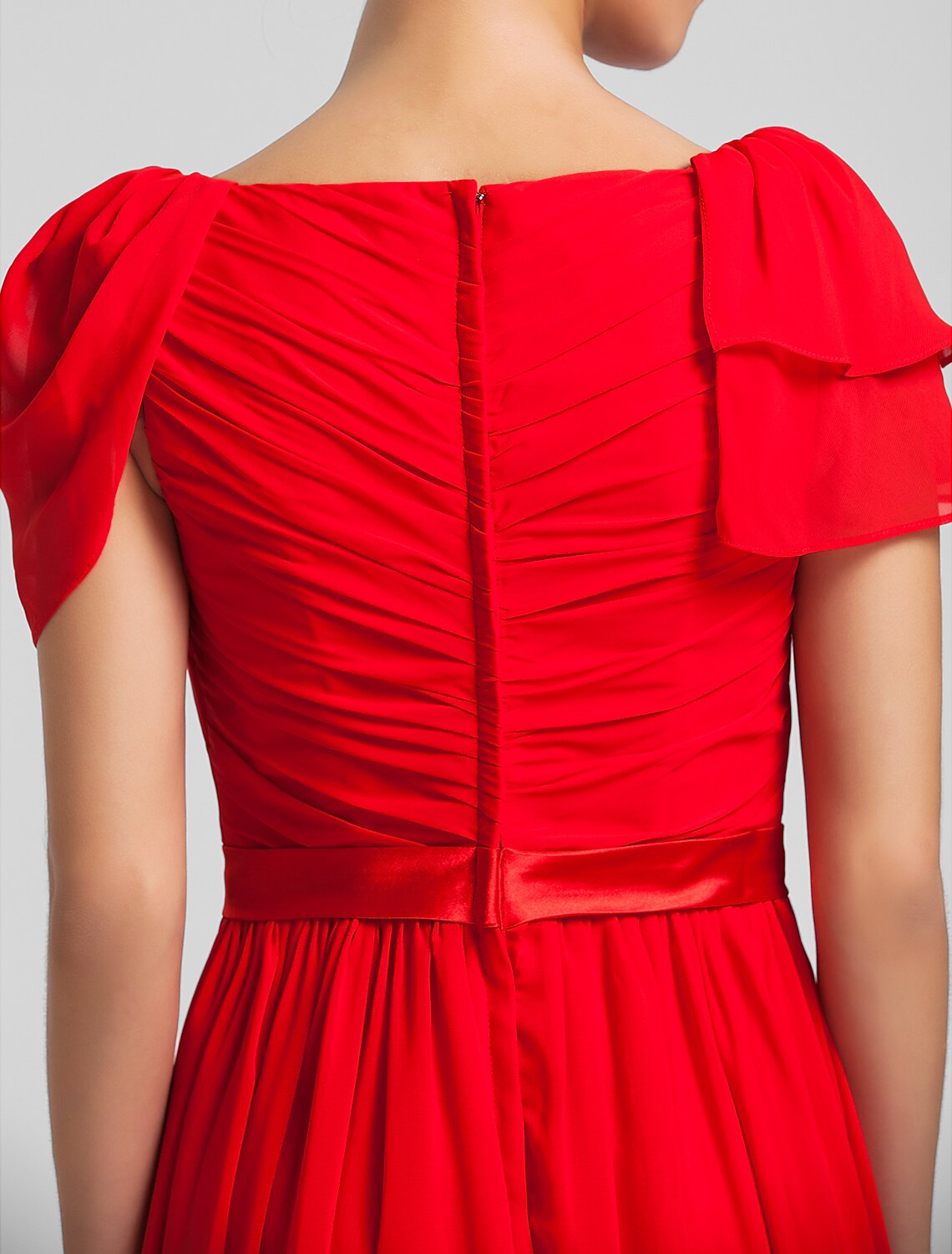 Sheath Square Neck Floor Length Chiffon Bridesmaid Dress with Side Draping