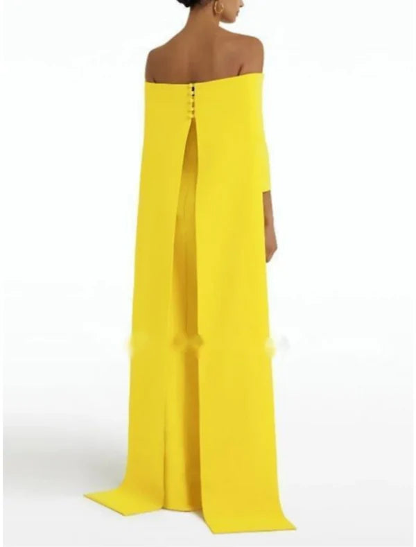 Sheath / Column Evening Gown Elegant Party Dress 3/4 Length Sleeve Off Shoulder Formal Wedding Guest Dresses