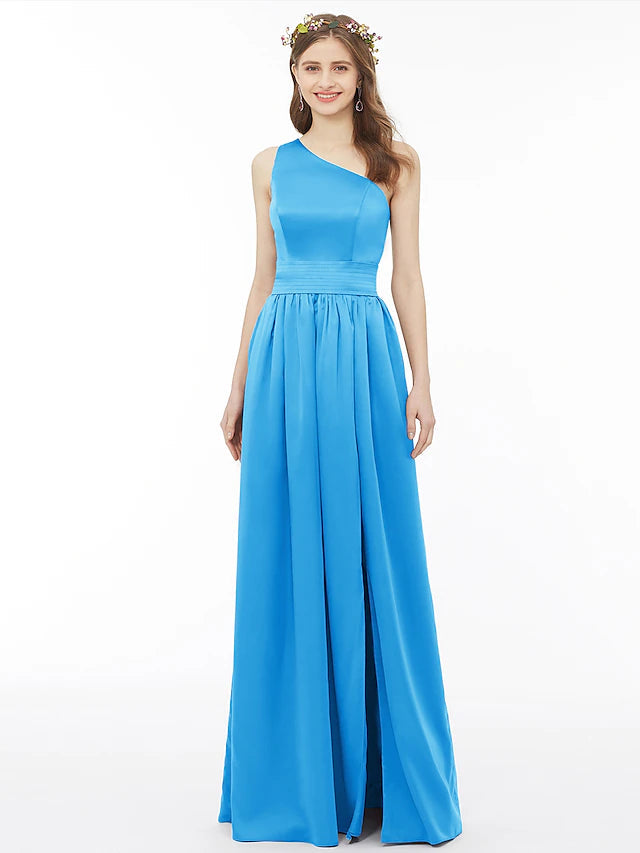 Ball Gown / A-Line Bridesmaid Dress One Shoulder Sleeveless Floor Length Chiffon with Sash / Ribbon / Pleats