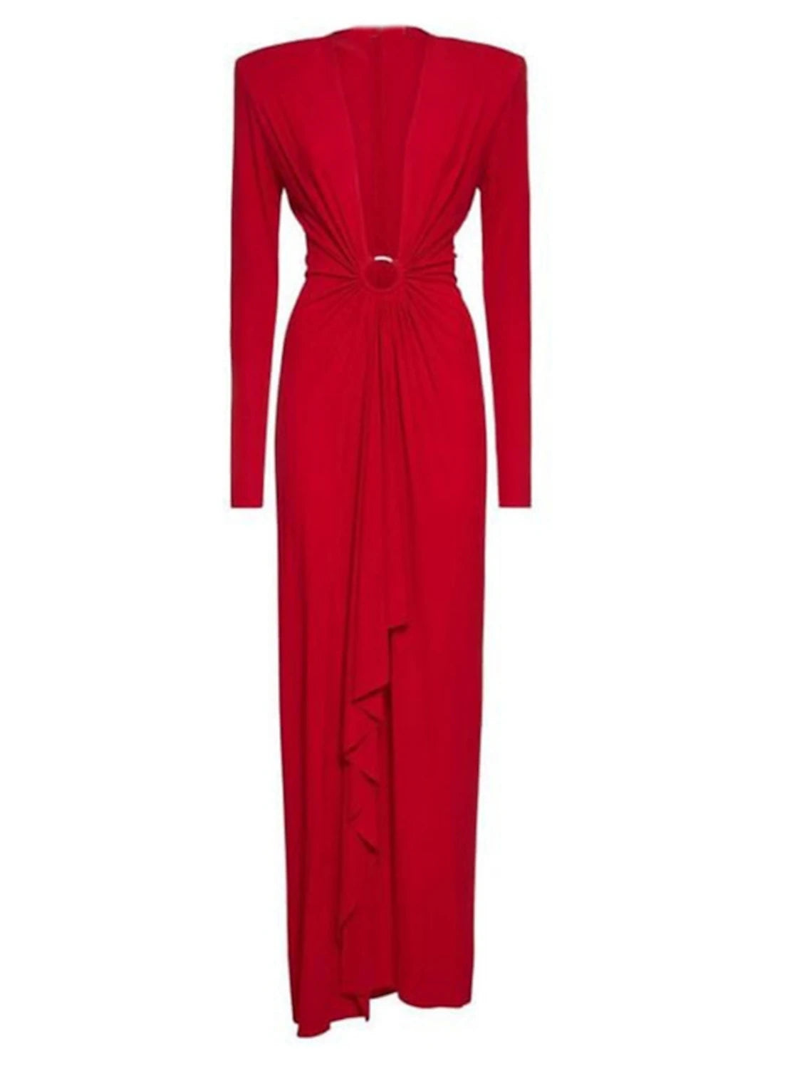 Sheath / Column Evening Gown Elegant Dress Formal Ankle Length Christmas Red Green Dress Long Sleeve V Neck Stretch Chiffon