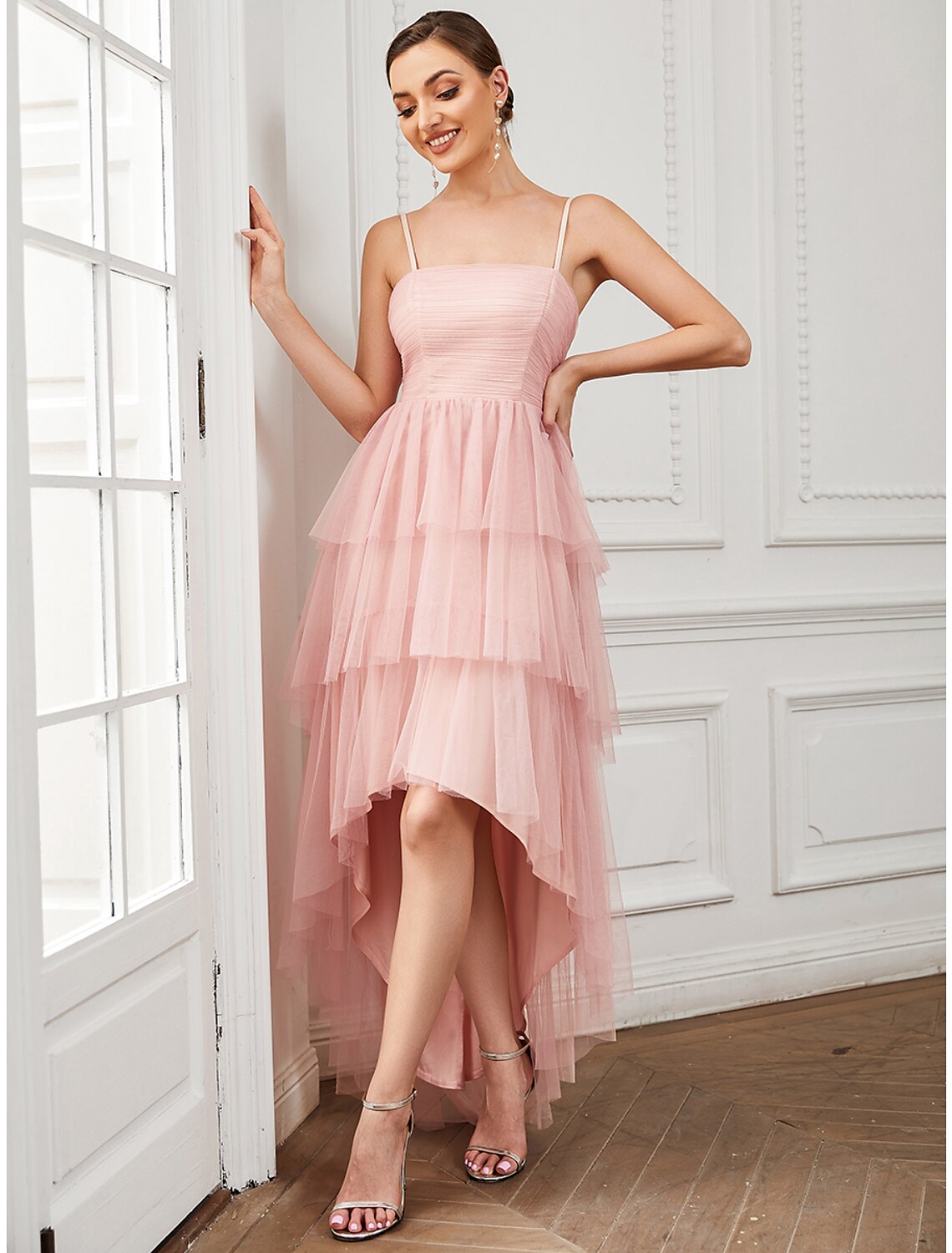 A-Line Party Dresses Vintage Dress Prom Knee Length Sleeveless Spaghetti Strap Tulle