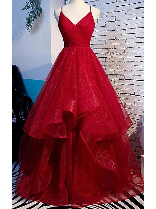 A-Line Prom Dresses Sexy Dress Party Wear Floor Length Sleeveless Spaghetti Strap Tulle