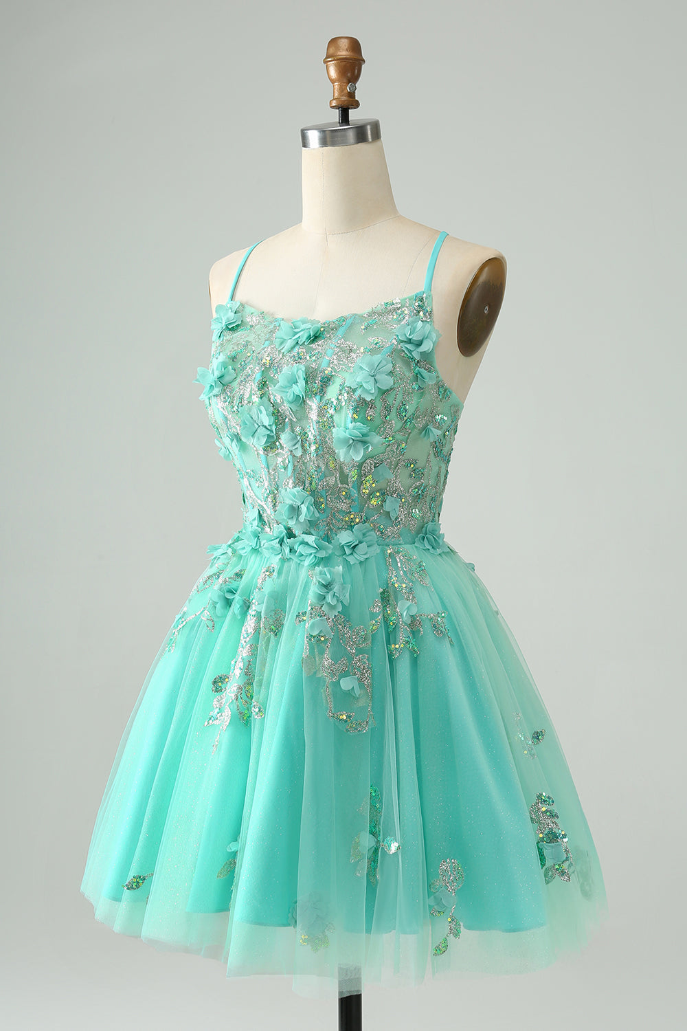 Cute A Line Spaghetti Straps Corset Short Homecoming Dress with Appliques Beautiful