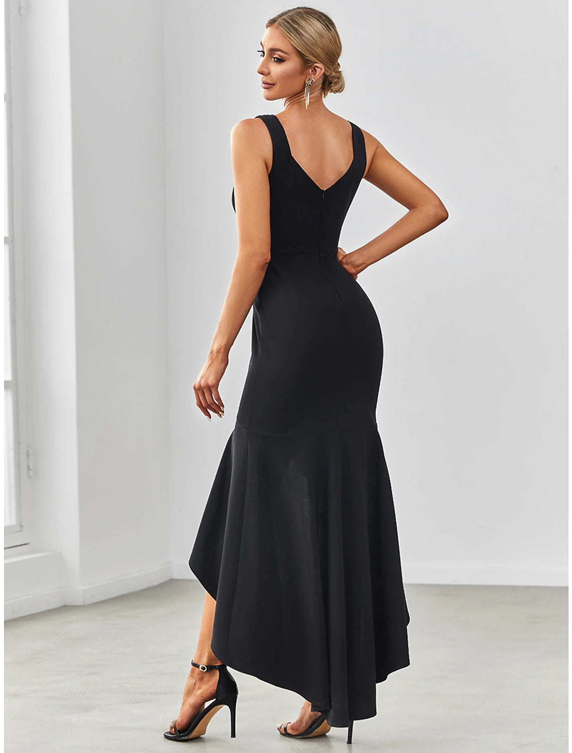 Mermaid / Trumpet Evening Gown Sexy Dress Formal Wedding Guest Asymmetrical Sleeveless V Neck Nylon V Back with Ruffles