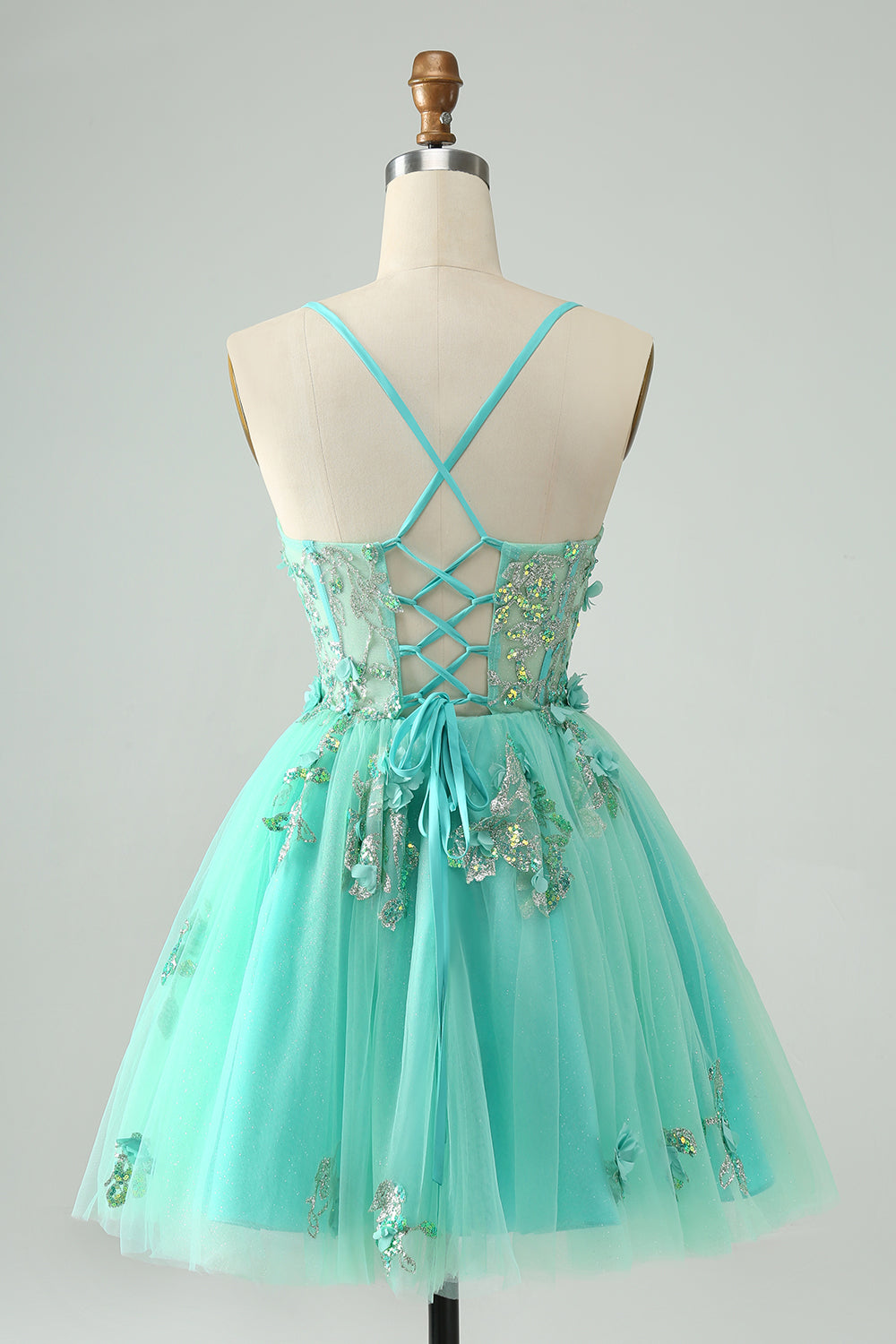 Cute A Line Spaghetti Straps Corset Short Homecoming Dress with Appliques Beautiful