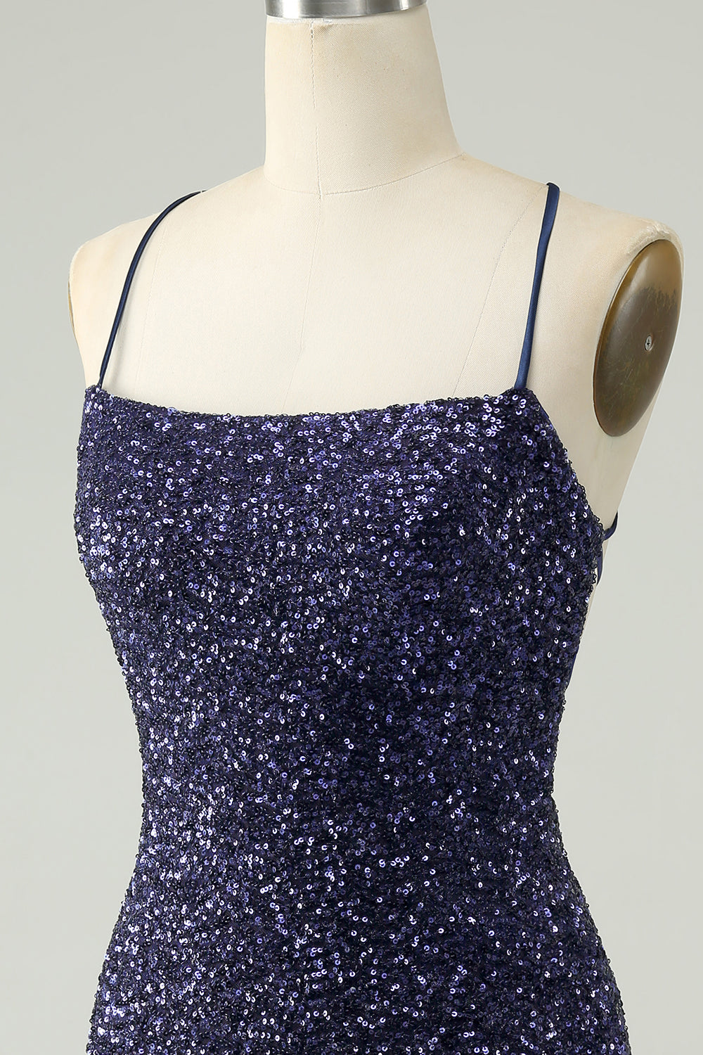 Sparkly Navy Bodycon Spaghetti Straps Backless Short Homecoming Dress with Sequins Sexy