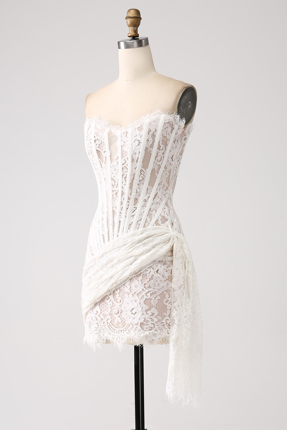 Classy Lace Strapless Corset Short Cocktail Dress with Lace-up Back Off Shoulder Sexy