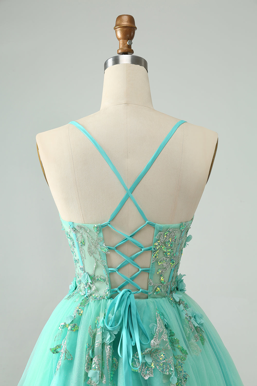 Cute A Line Spaghetti Straps Corset Short Homecoming Dress with Appliques Beautiful