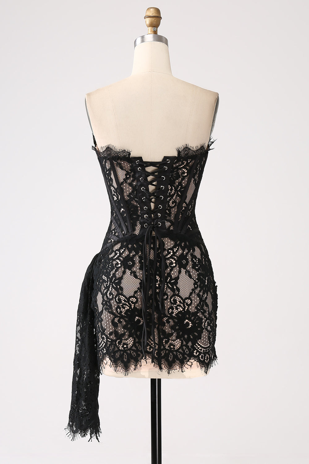 Classy Lace Strapless Corset Short Cocktail Dress with Lace-up Back Off Shoulder Sexy