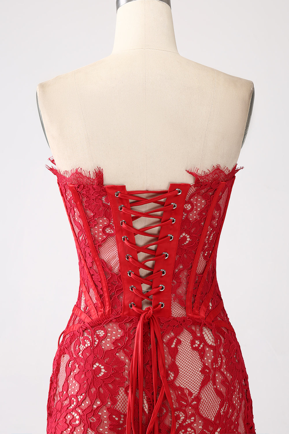 Classy Lace Strapless Corset Short Cocktail Dress with Lace-up Back Off Shoulder Sexy