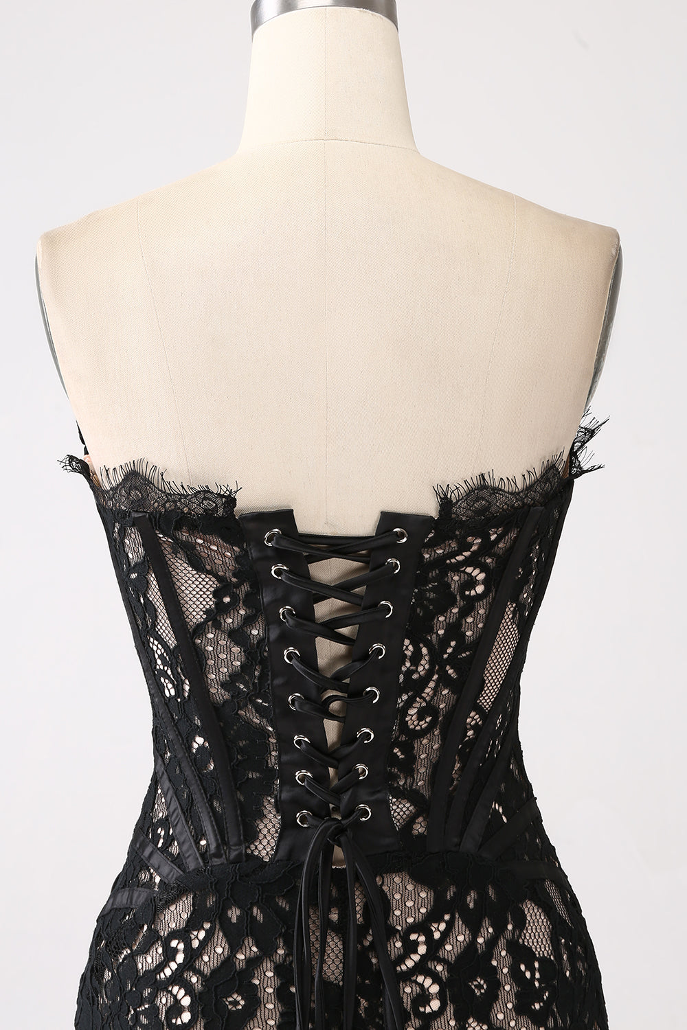 Classy Lace Strapless Corset Short Cocktail Dress with Lace-up Back Off Shoulder Sexy