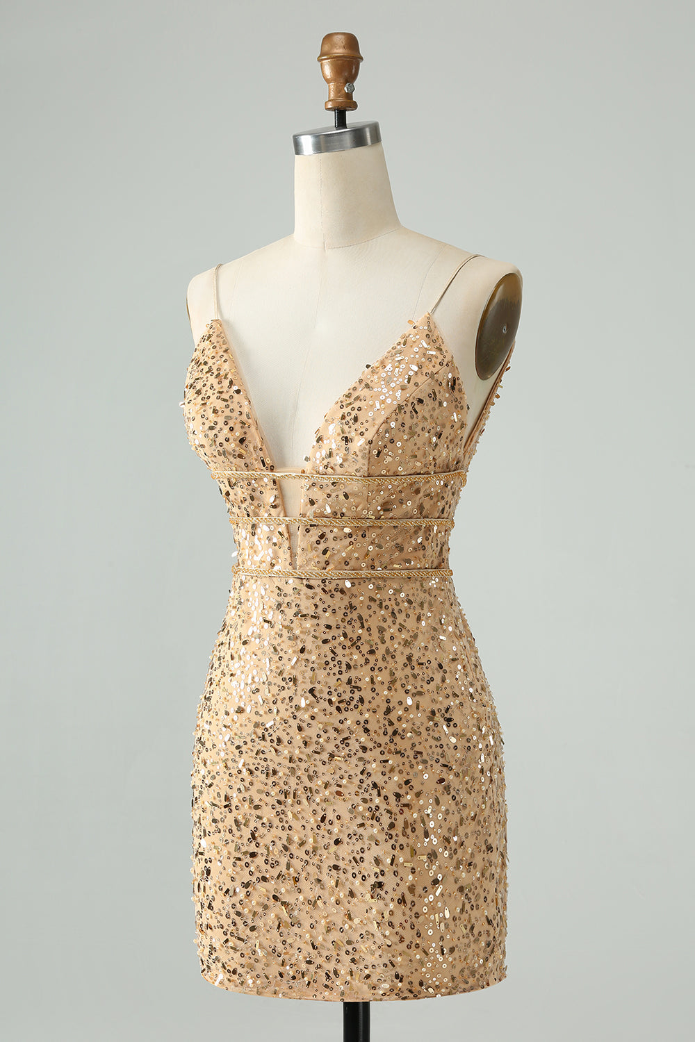 Glitter Bodycon Spaghetti Straps Corset Short Homecoming Dress with Sequins Sparkly