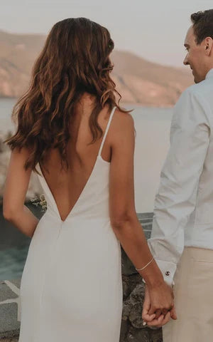 Simple Mermaid Satin Wedding Dress With Split Front And Deep-V Back White