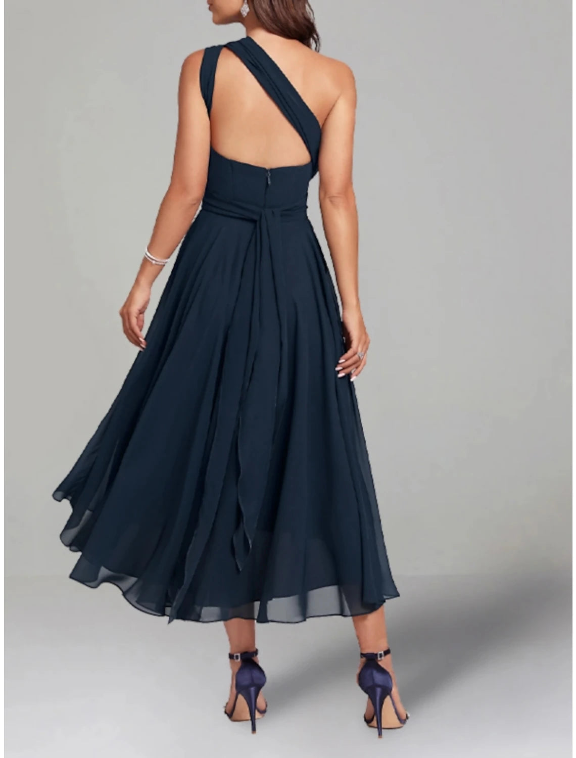 Two Piece A-Line Wedding Guest Dresses Elegant Dress Cocktail Party Tea Length 3/4 Length Sleeve V Neck Convertible Chiffon