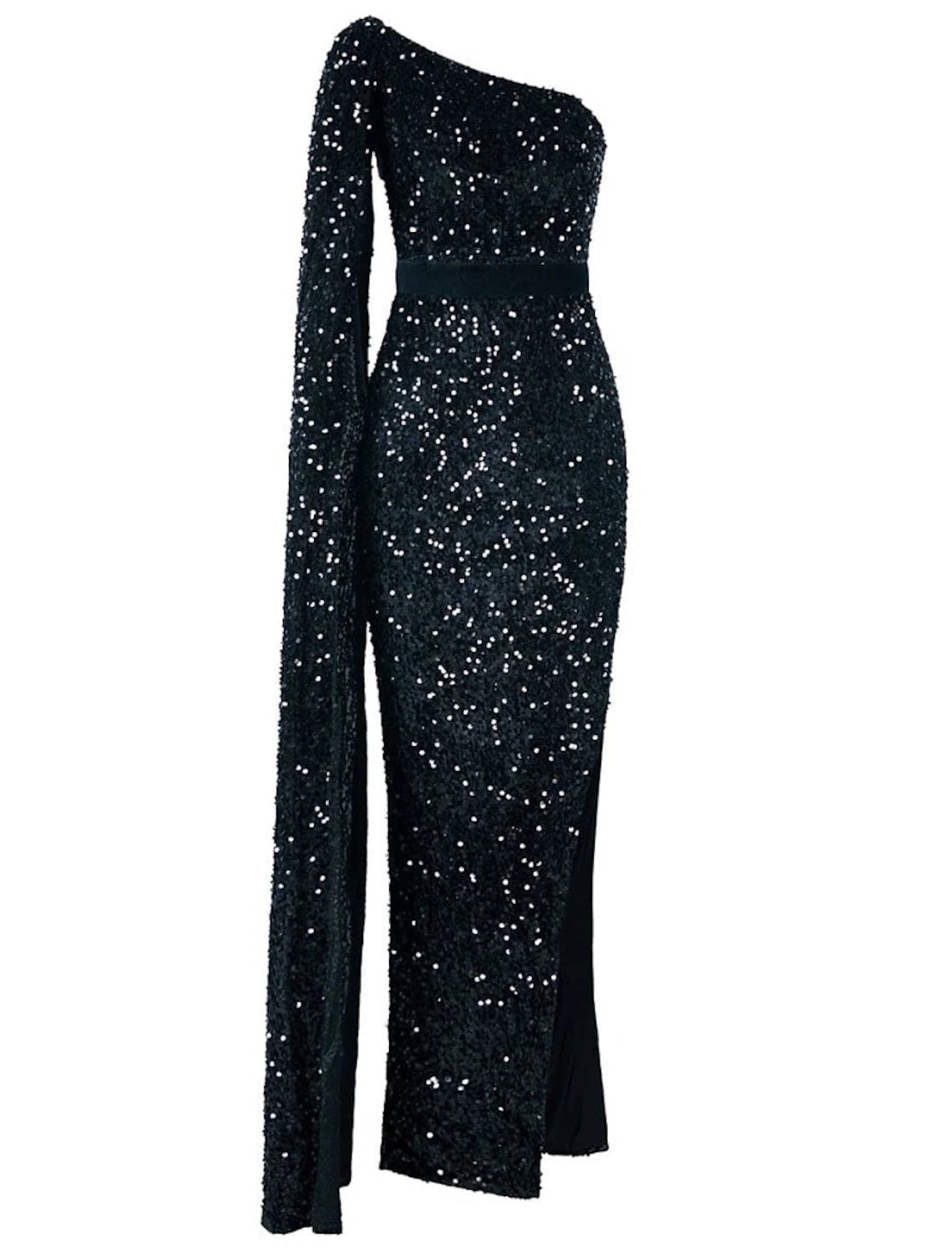 Mermaid / Trumpet Evening Gown Black Elegant Dress Formal Ankle Length Sleeveless One Shoulder Sequined