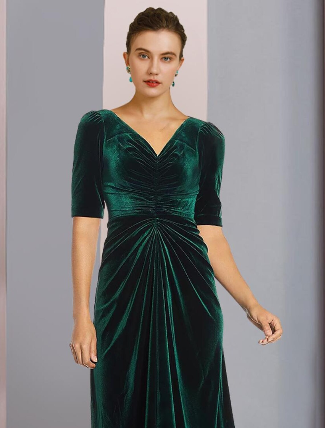 A-Line Mother of the Bride Dress Wedding Guest Elegant High Low V Neck Asymmetrical Tea Length Velvet Short Sleeve