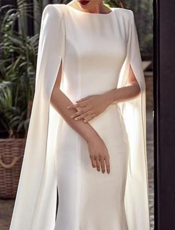 Mermaid Party Dress Evening Gown Maxi Dress Formal Wedding Guest Court Train Sleeveless Jewel Neck Capes Stretch Chiffon