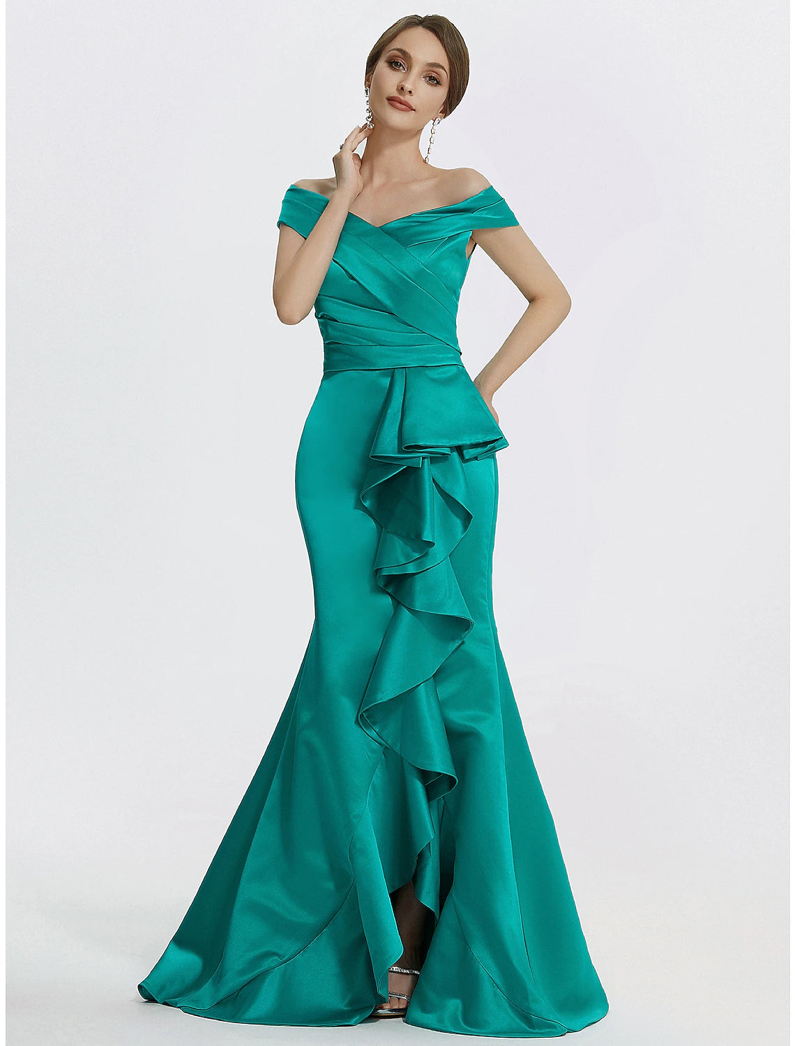 Sheath / Column Evening Gown Elegant Dress Formal Floor Length Sleeveless Off Shoulder Satin