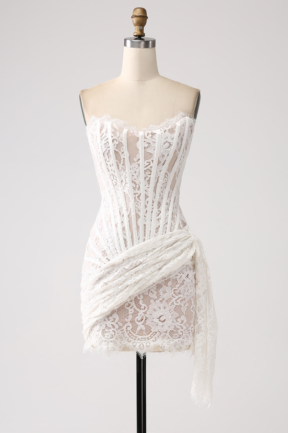 Classy Lace Strapless Corset Short Cocktail Dress with Lace-up Back Off Shoulder Sexy