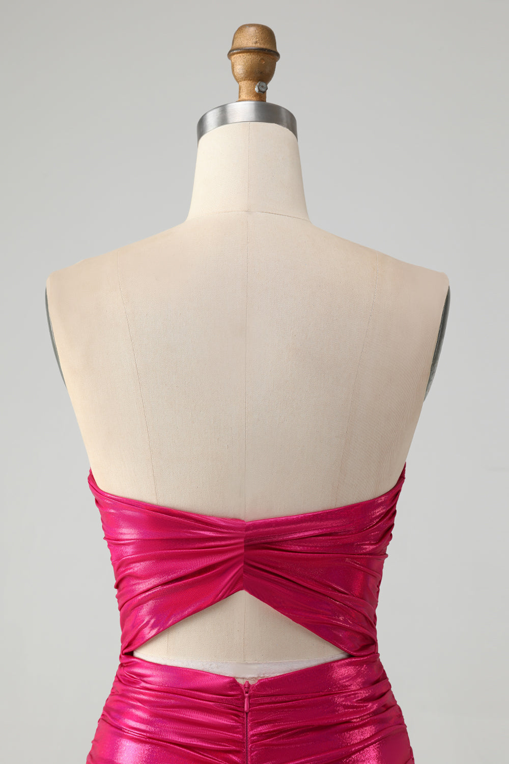 Chic Strapless Keyhole Pleated Fuchsia Tight Homecoming Dress Off Shoulder Sexy