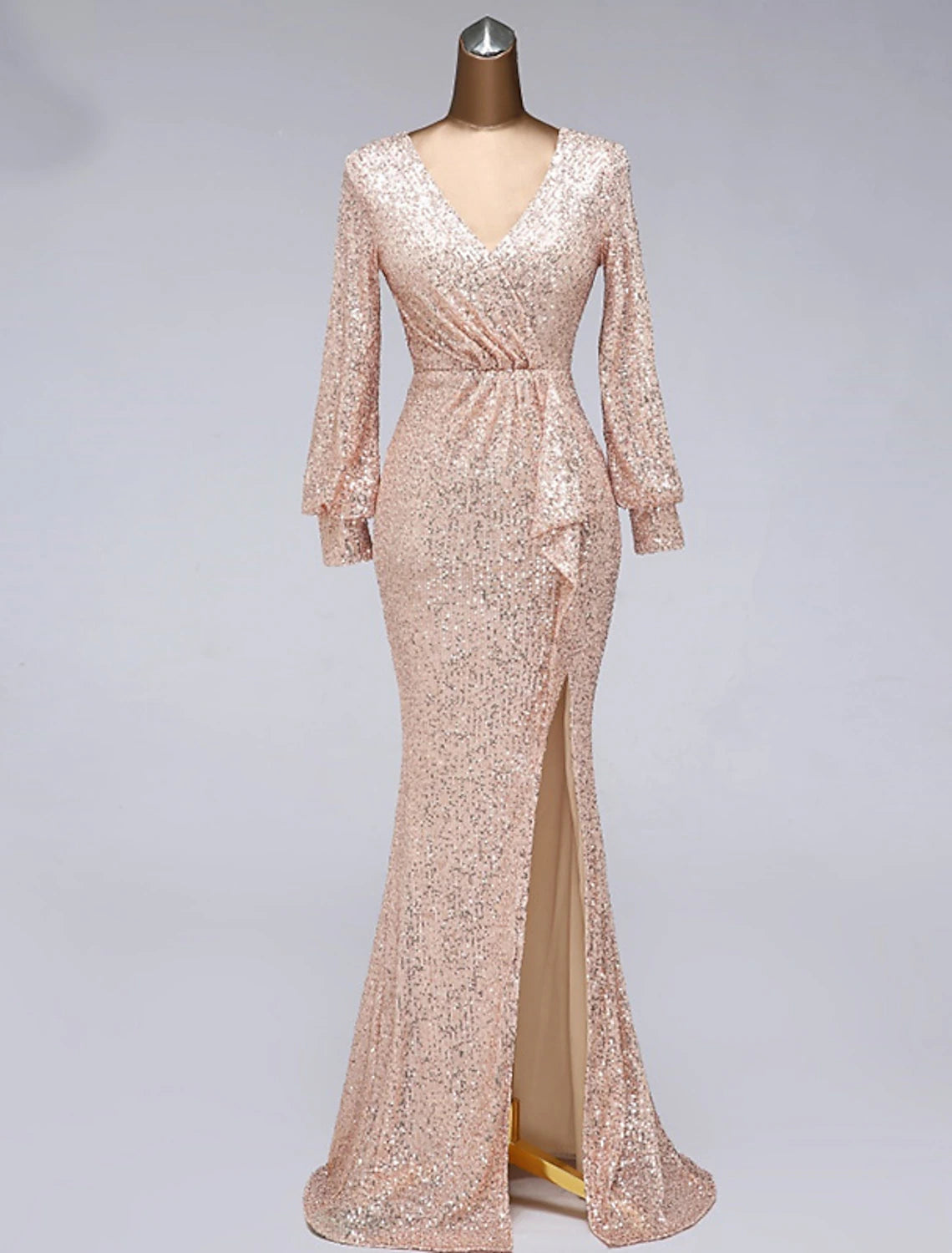 Mermaid / Trumpet Evening Gown Elegant Dress Wedding Guest Floor Length Long Sleeve V Neck Tulle with Sequin