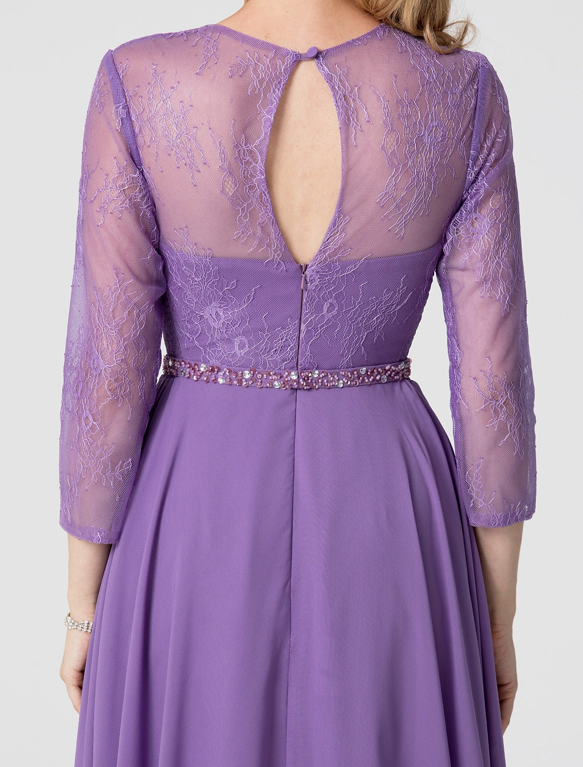 A-Line Elegant Holiday Cocktail Party Formal Evening Dress V Neck 3/4 Length Sleeve Floor Length Chiffon Lace with Sash / Ribbon Beading
