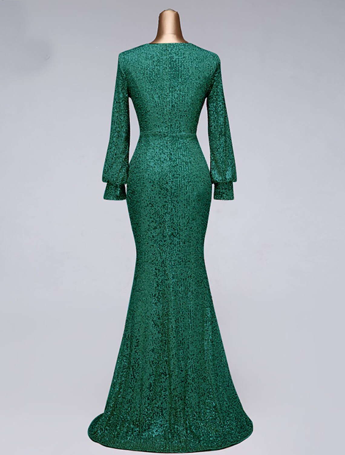 Mermaid / Trumpet Evening Gown Elegant Dress Wedding Guest Floor Length Long Sleeve V Neck Tulle with Sequin