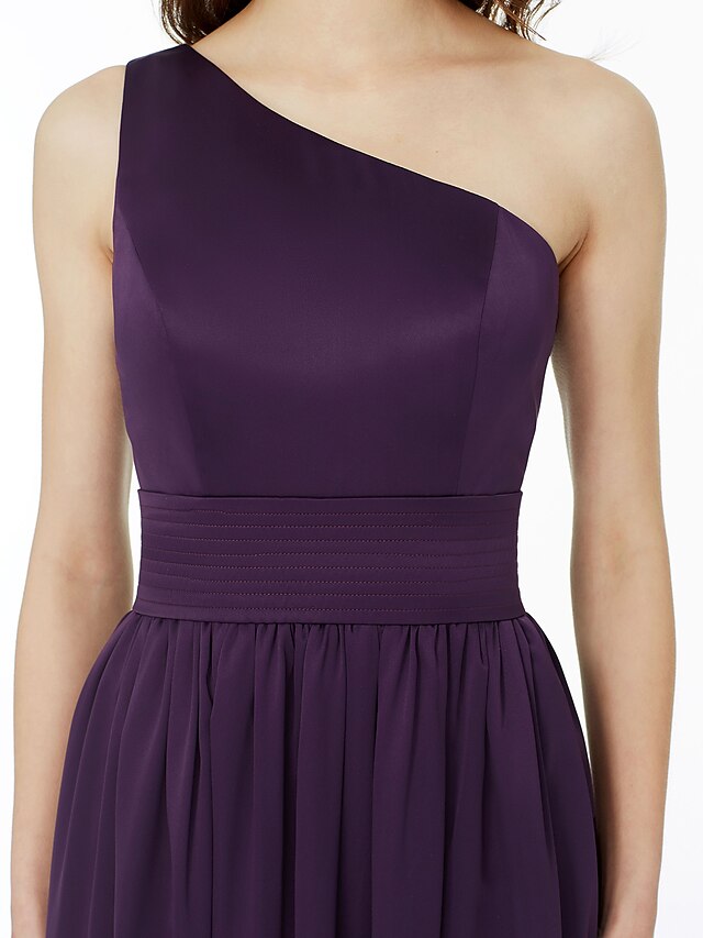 Ball Gown / A-Line Bridesmaid Dress One Shoulder Sleeveless Floor Length Chiffon with Sash / Ribbon / Pleats