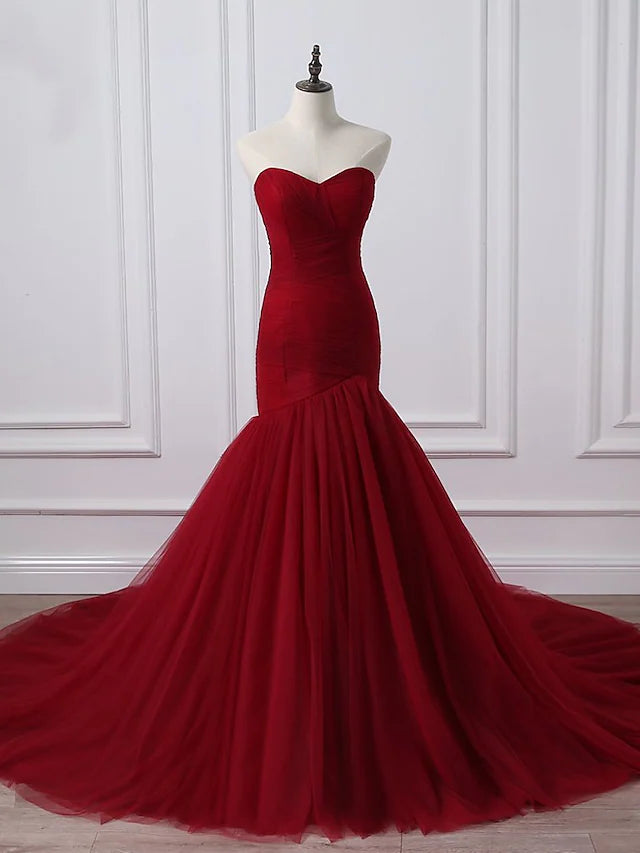 A-Line Plus Size Curve Wedding Dresses Vintage Dress Party Wear Chapel Train Sleeveless Strapless Tulle