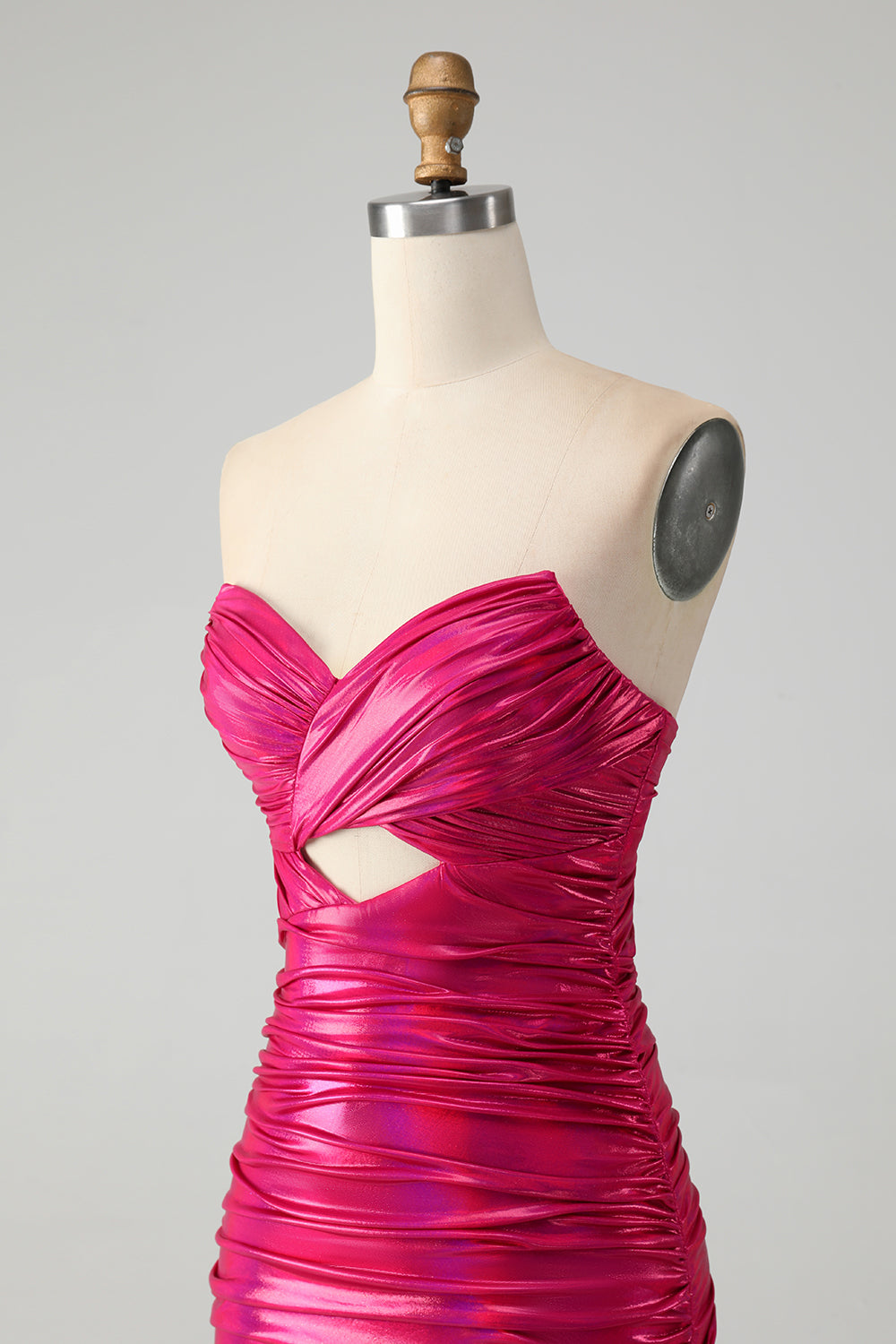 Chic Strapless Keyhole Pleated Fuchsia Tight Homecoming Dress Off Shoulder Sexy