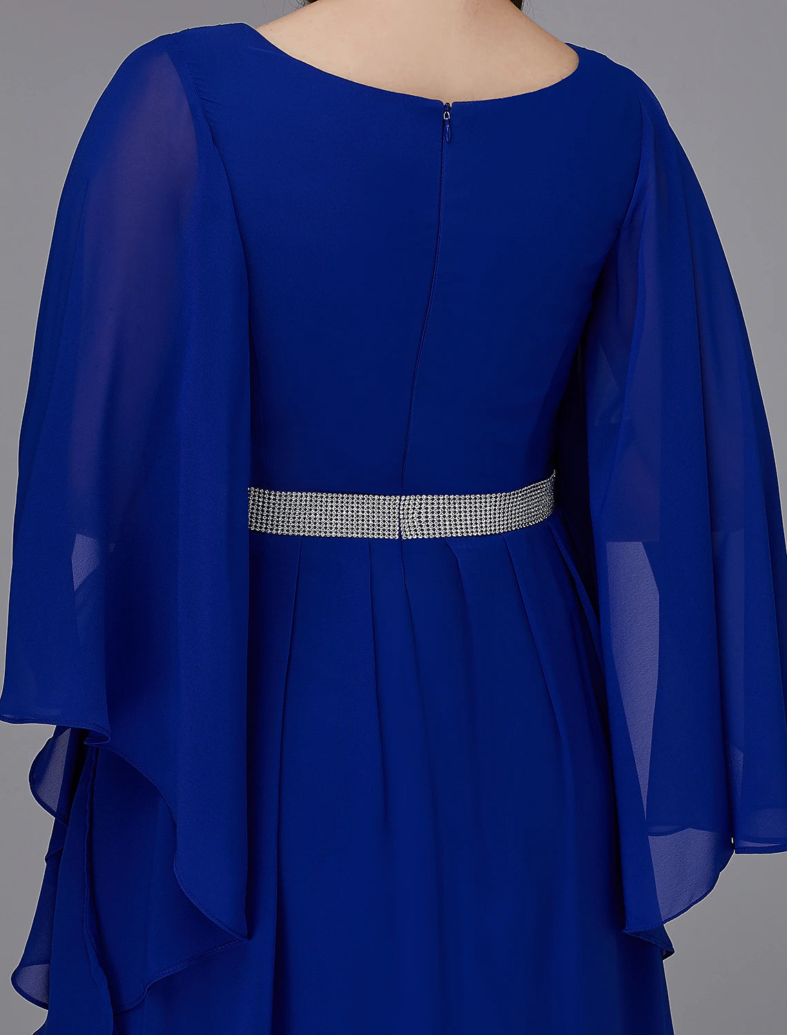 A-Line Plus Size Dress Wedding Guest Formal Evening Floor Length Long Sleeve V Neck Chiffon Lace-up with Crystals