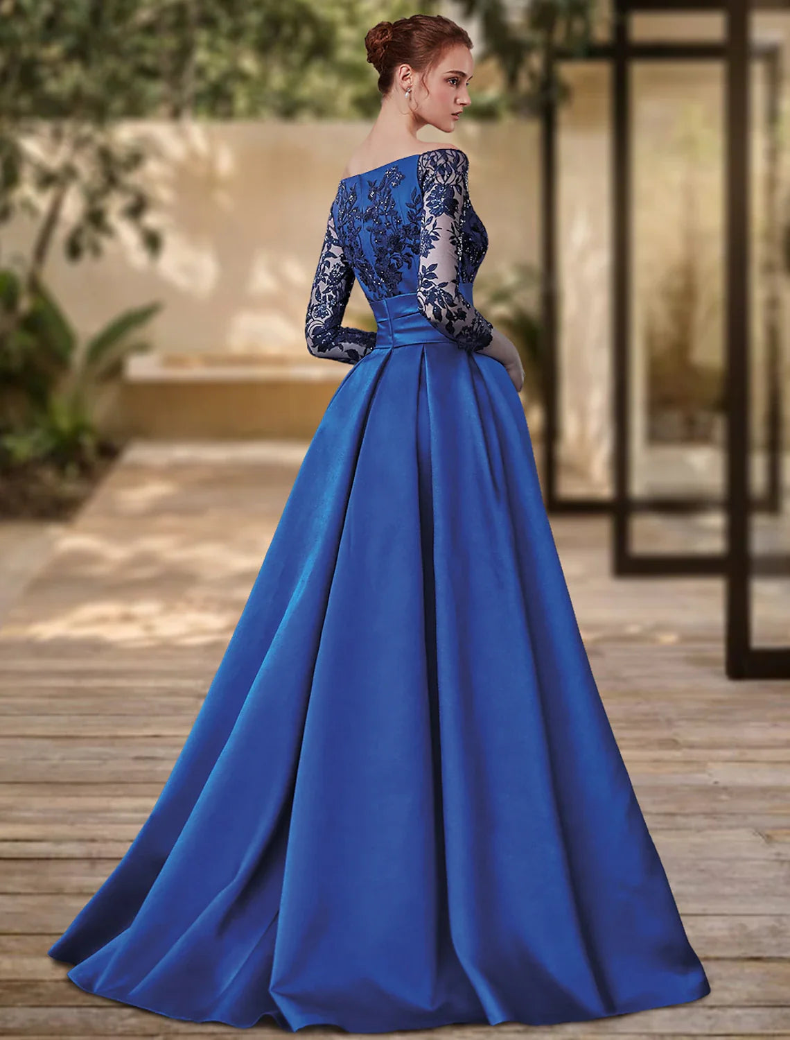 Sheath / Column Evening Gown High Split Dress Formal Wedding Guest Sweep / Brush Train 3/4 Length Sleeve Off Shoulder Charmeuse with Bow(s)