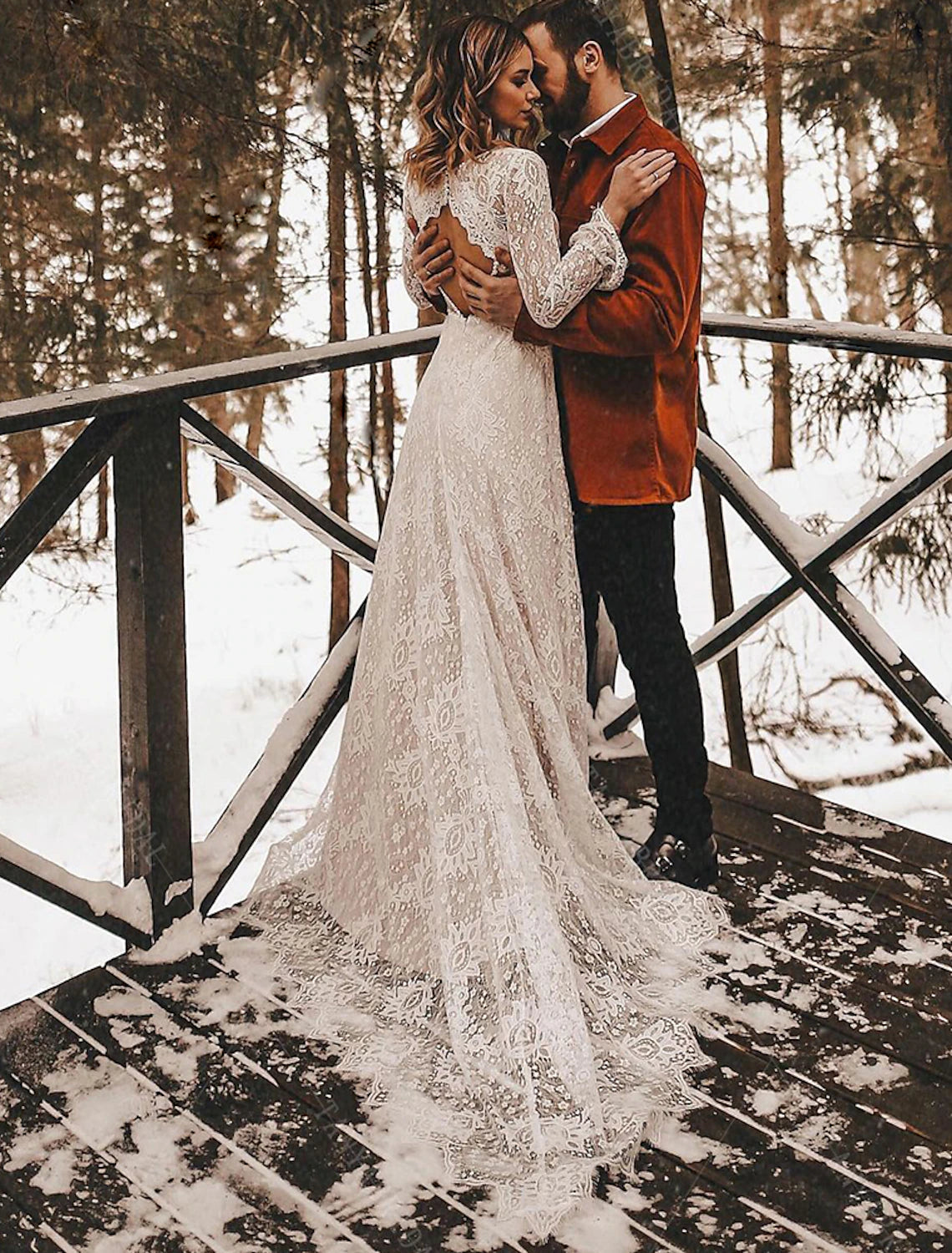 A-Line Wedding Dresses Ankle Length Vintage Little White Dresses Long Sleeve V Neck Chiffon With Solid Color Bridal