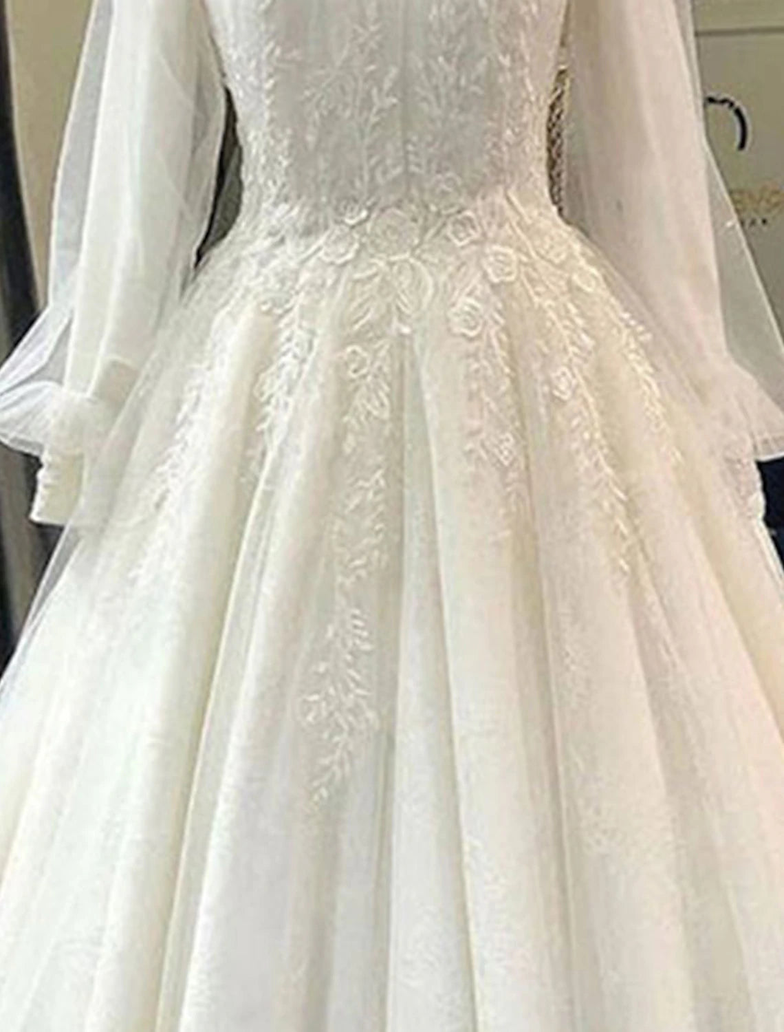 Engagement Vintage 1940s / 1950s Formal Wedding Dresses Ball Gown High Neck Long Sleeve Court Train Lace Bridal Gowns With Pleats