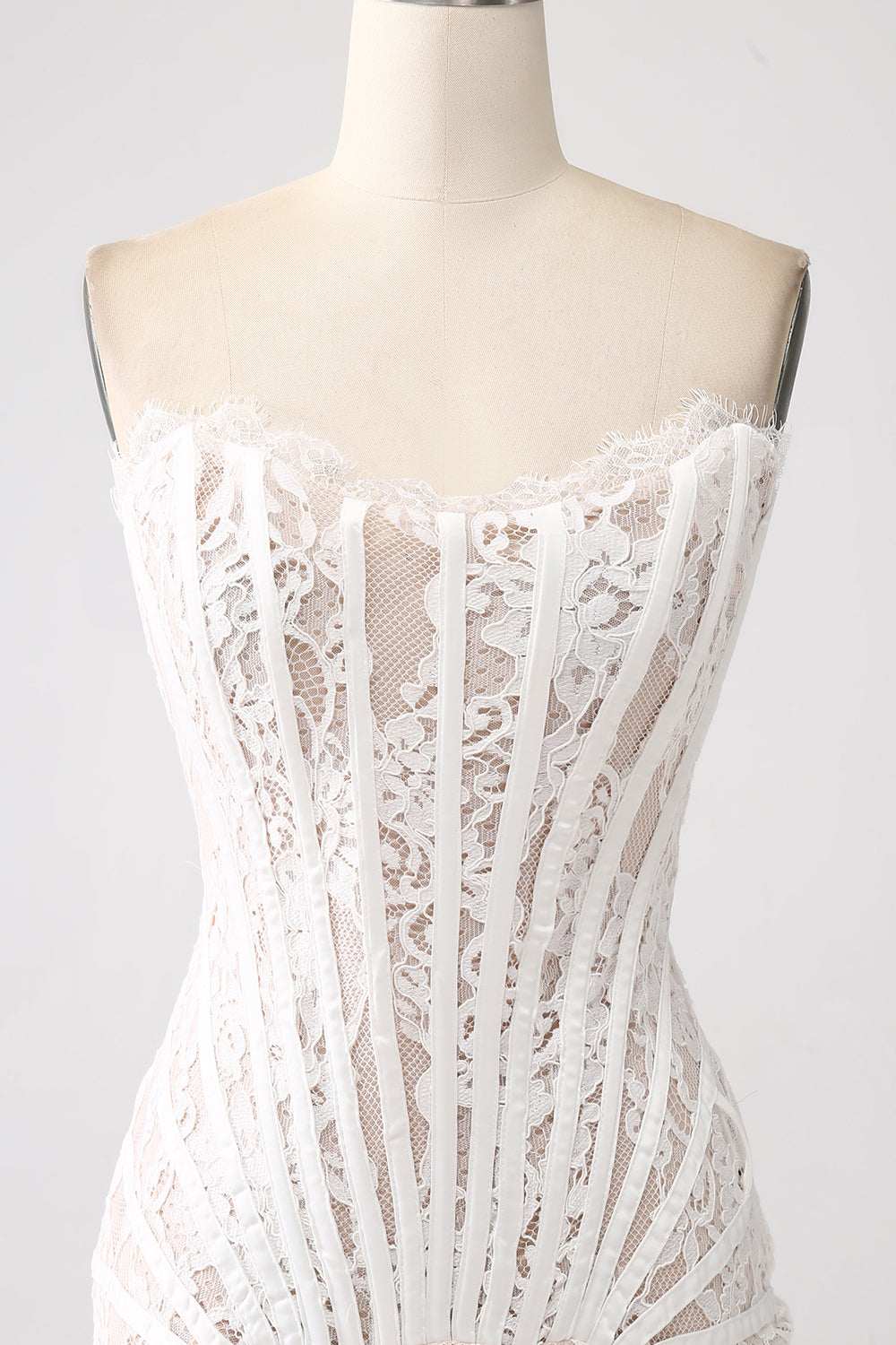 Classy Lace Strapless Corset Short Cocktail Dress with Lace-up Back Off Shoulder Sexy