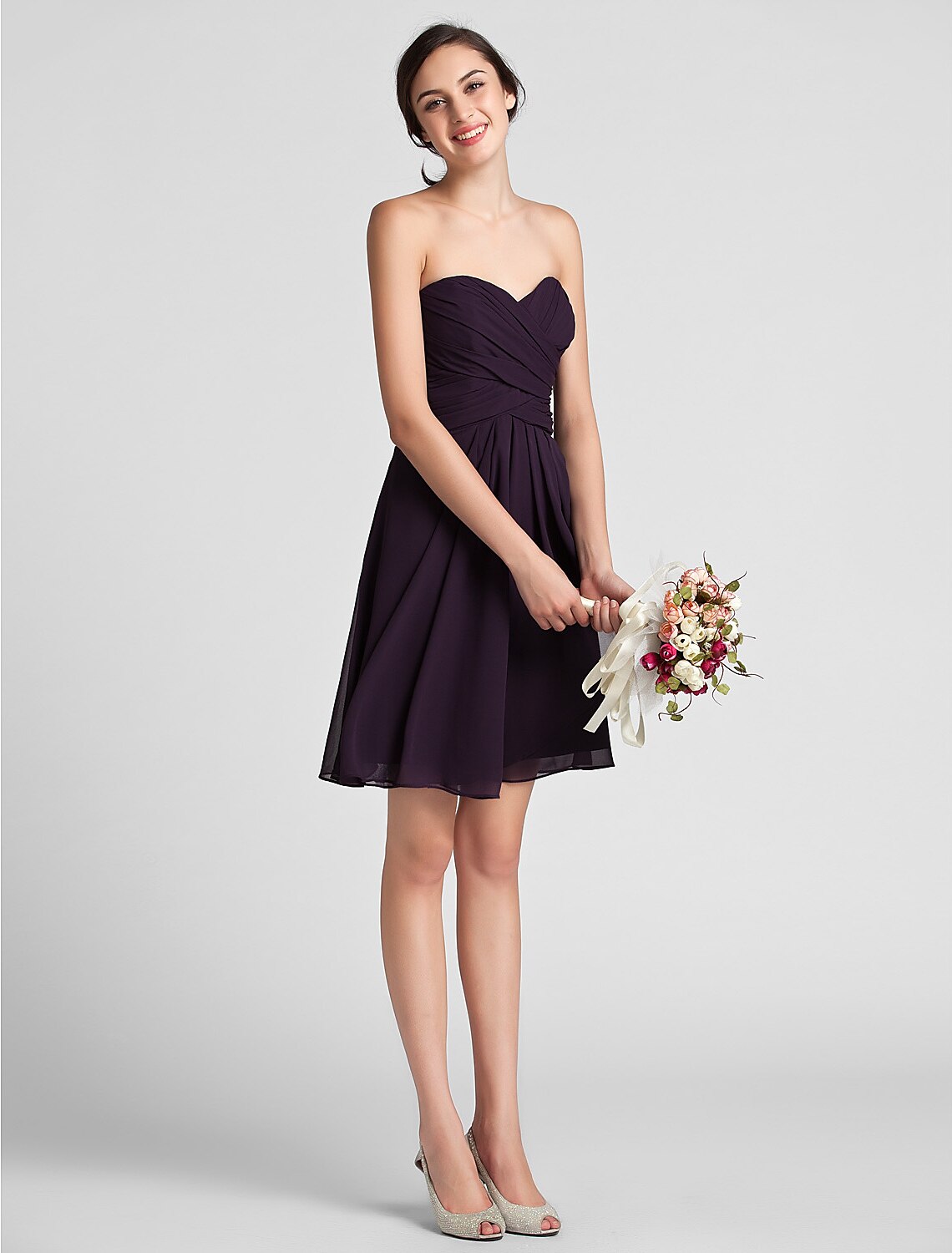 Sheath / Column Sweetheart Neckline Knee Length Chiffon Bridesmaid Dress with Criss Cross