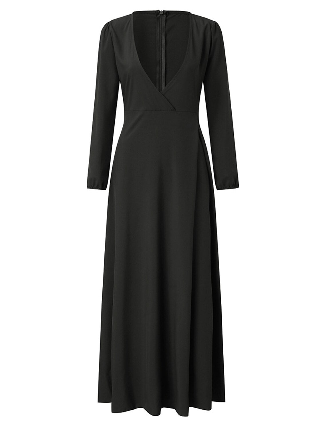 A-Line Minimalist Elegant Wedding Guest Formal Evening Dress V Neck Long Sleeve Floor Length Stretch Chiffon with Strappy