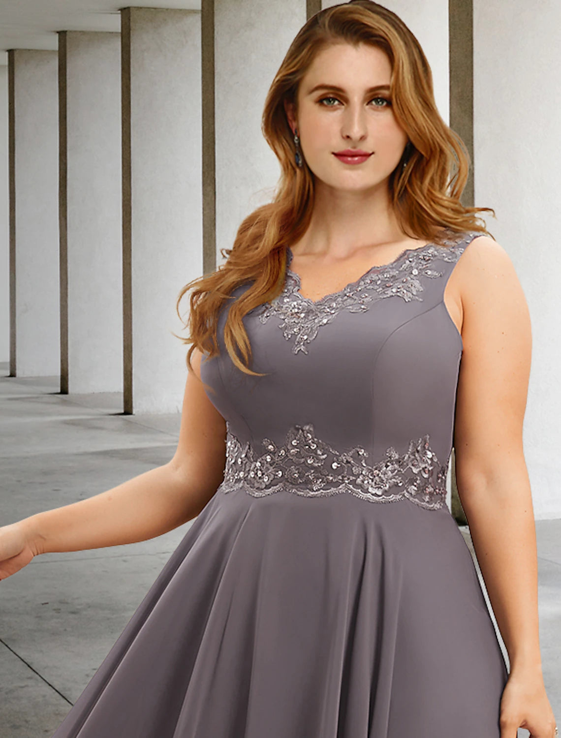 Two Piece A-Line Wedding Guest Dresses Plus Size Hide Belly Elegant Dress Formal Tea Length Sleeveless V Neck Chiffon