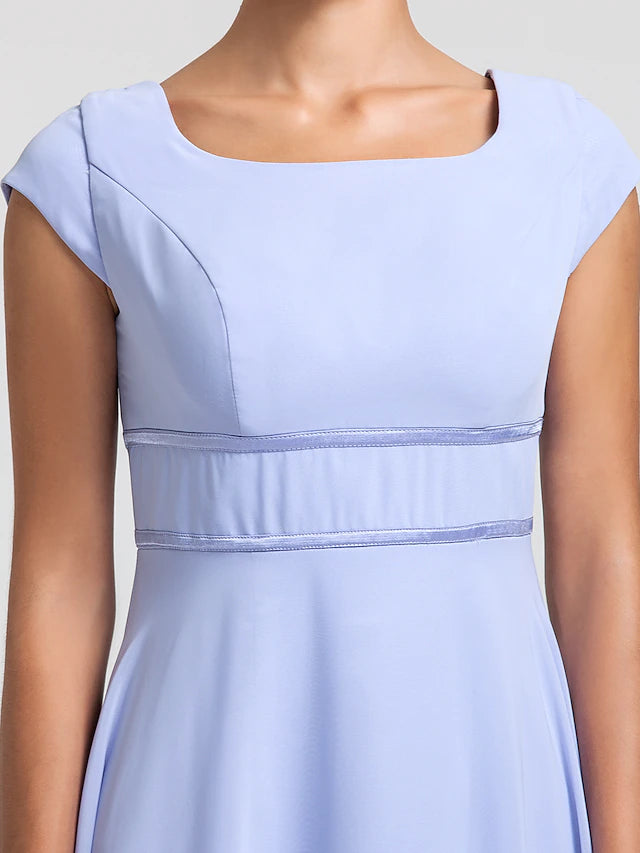 Sheath / Column Bridesmaid Dress Square Neck Short Sleeve Elegant Floor Length Chiffon with Sash / Ribbon