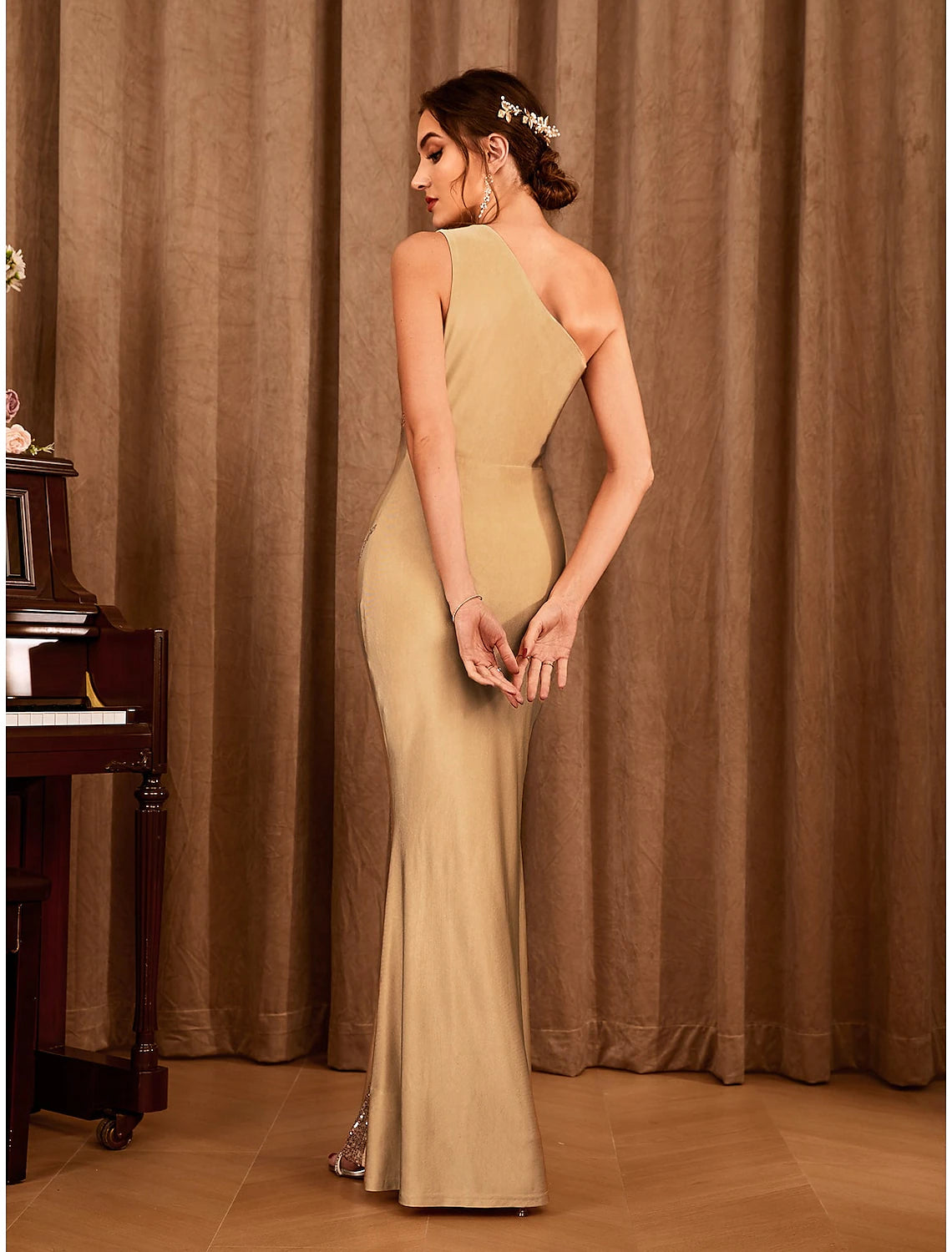 Mermaid / Trumpet Party Dresses Sexy Dress Wedding Party Floor Length Sleeveless One Shoulder Stretch Satin