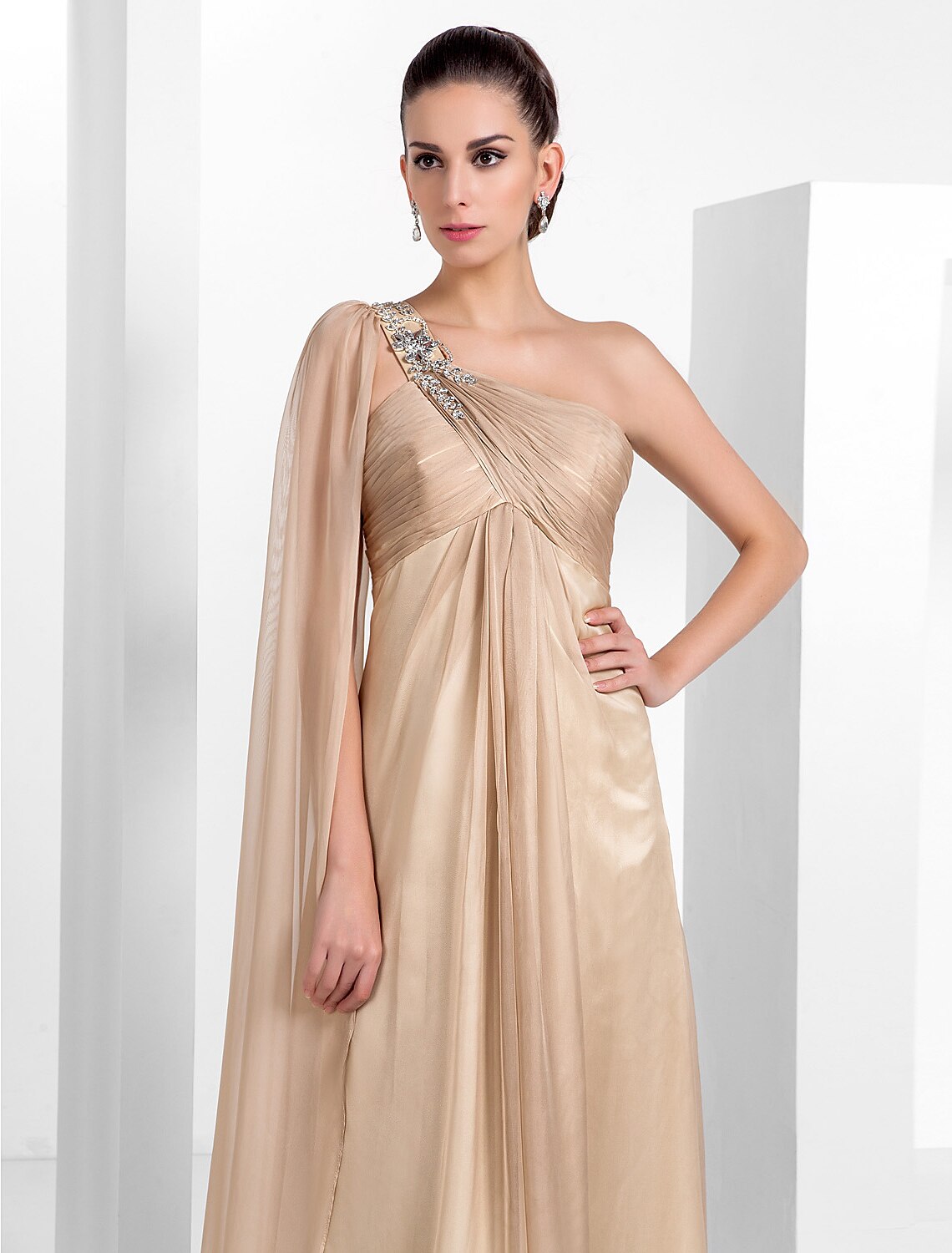 Sheath / Column Elegant Formal Evening Black Tie Gala Dress One Shoulder Sleeveless Floor Length Chiffon with Criss