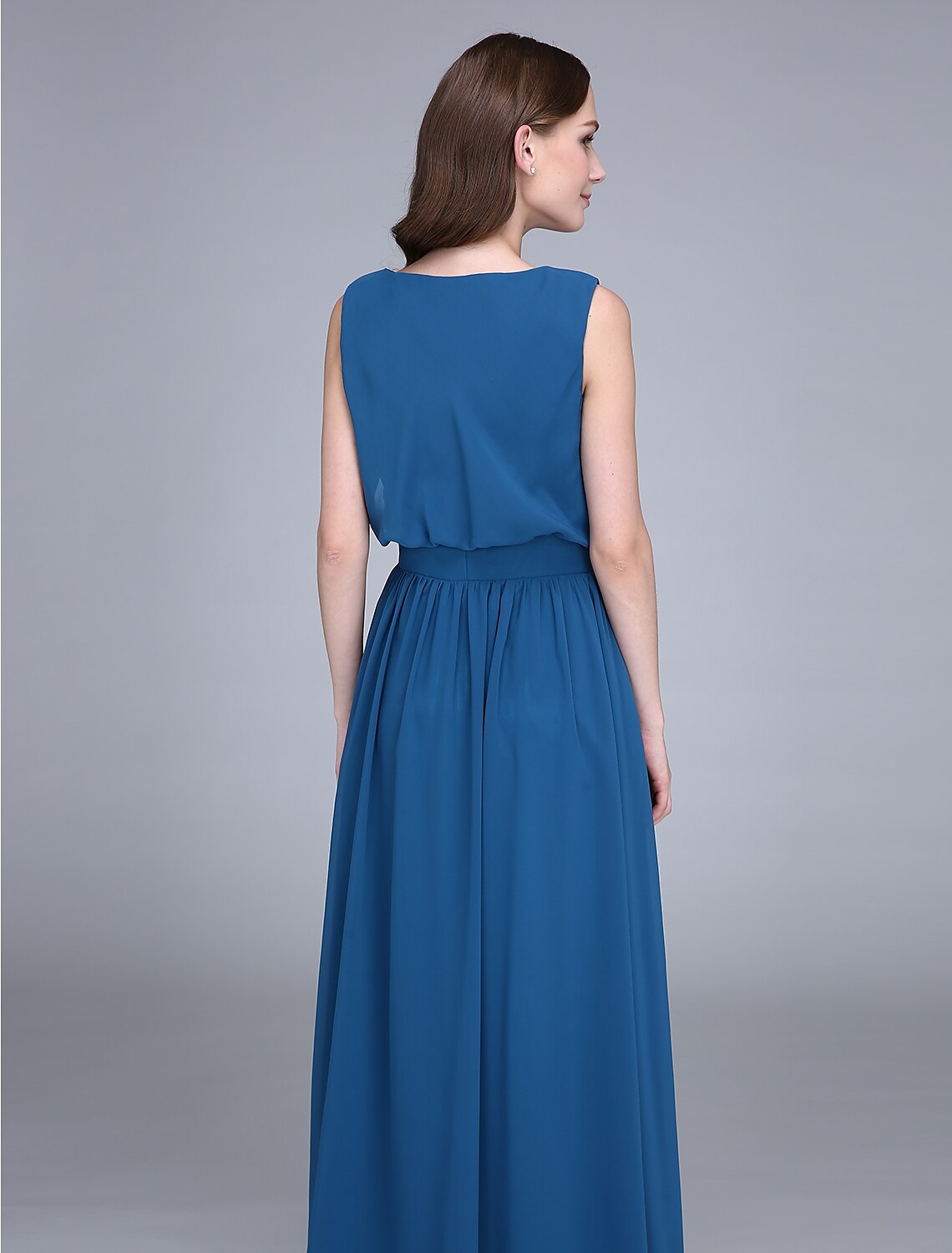 Sheath / Column Bridesmaid Dress Jewel Neck Sleeveless Floor Length Chiffon with Sash