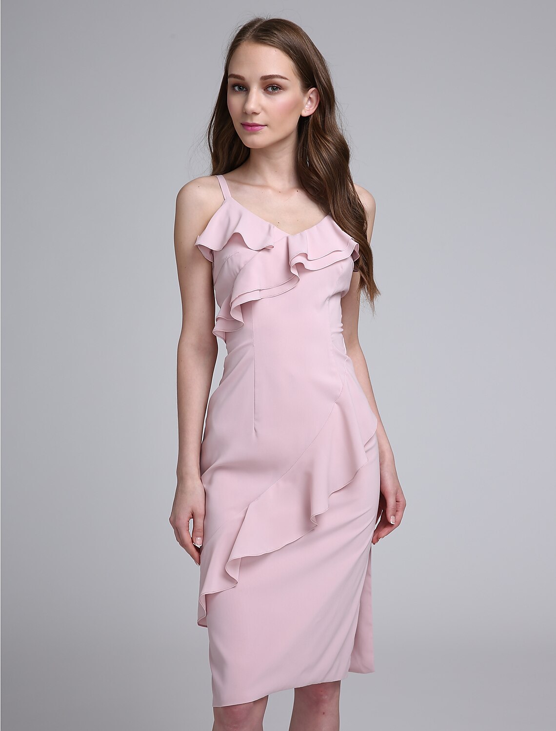 Sheath / Column Bridesmaid Dress Spaghetti Strap Sleeveless Elegant Knee Length Chiffon