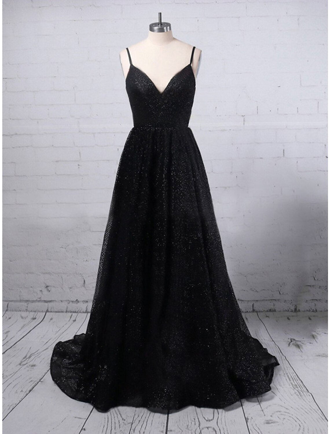 A-Line Prom Dresses Glittering Dress Party Wear Floor Length Sleeveless V Neck Sequined