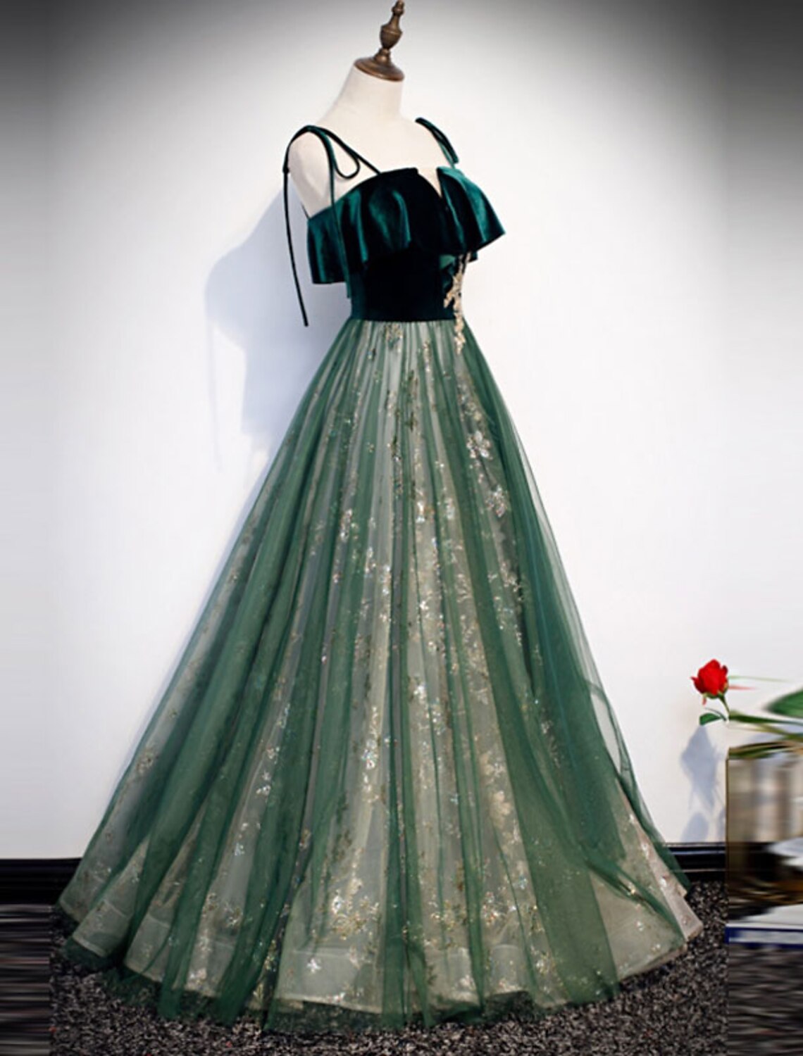 A-Line Prom Dresses Glittering Dress Wedding Guest Engagement Floor Length Sleeveless Spaghetti Strap Organza