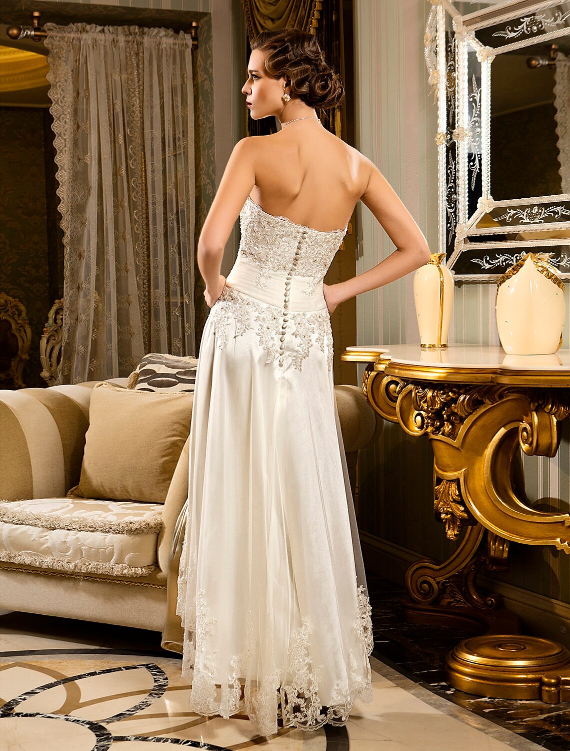 Reception Little White Dresses Wedding Dresses A-Line Sweetheart Strapless Asymmetrical Lace Bridal Gowns With Appliques
