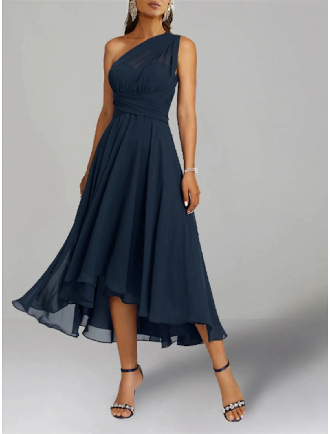 Two Piece A-Line Wedding Guest Dresses Elegant Dress Cocktail Party Tea Length 3/4 Length Sleeve V Neck Convertible Chiffon